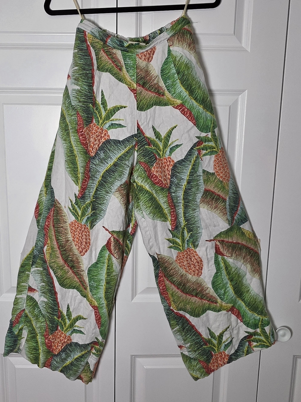 Farm Rio Tropical Forest Off White Linen Wide Leg Pants S